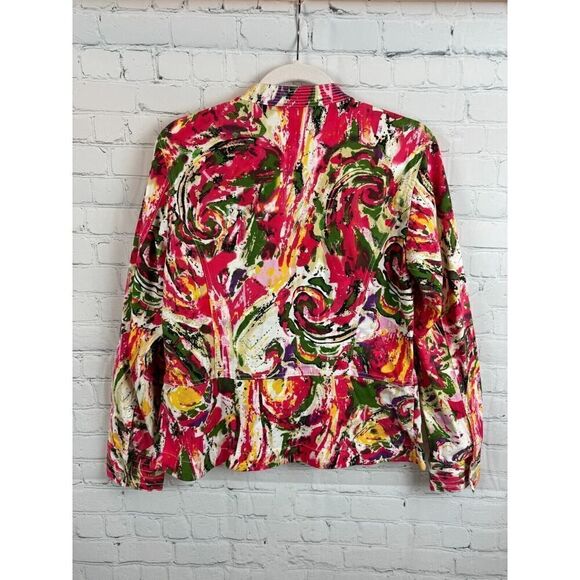 CHICO'S cotton stretch multicolor zipper unlined jacket blazer size 1 M - Picture 8 of 9